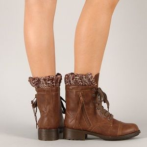 Brown Combat Boot with Sweater Cuff
